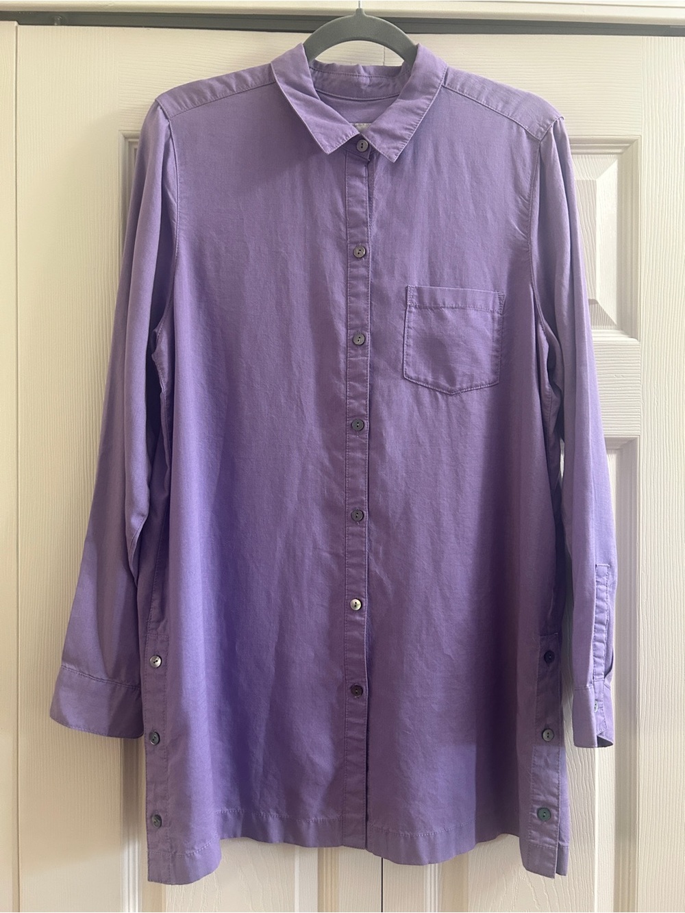 J Jill Blouse Women’s Size M Purple Button Down Tunic Top Long Sleeve Shirt